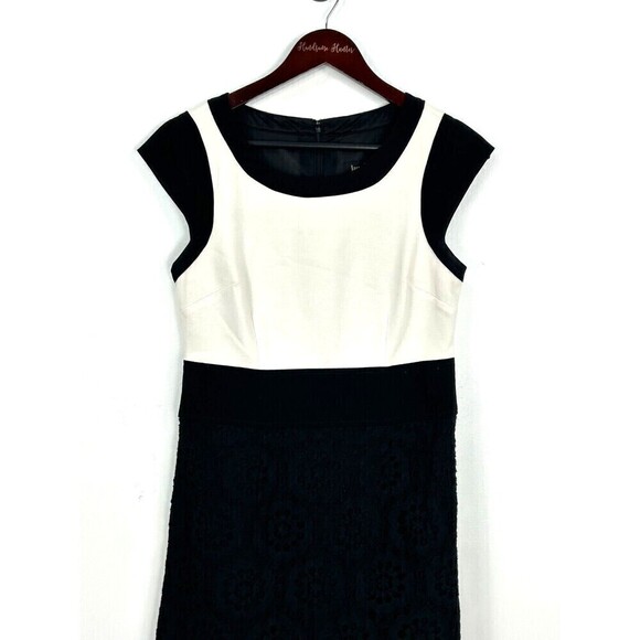 Laundry by Shelli Segal Sz 6 Black White Colorblock Lace Sheath Career Dress N4 - Picture 5 of 12